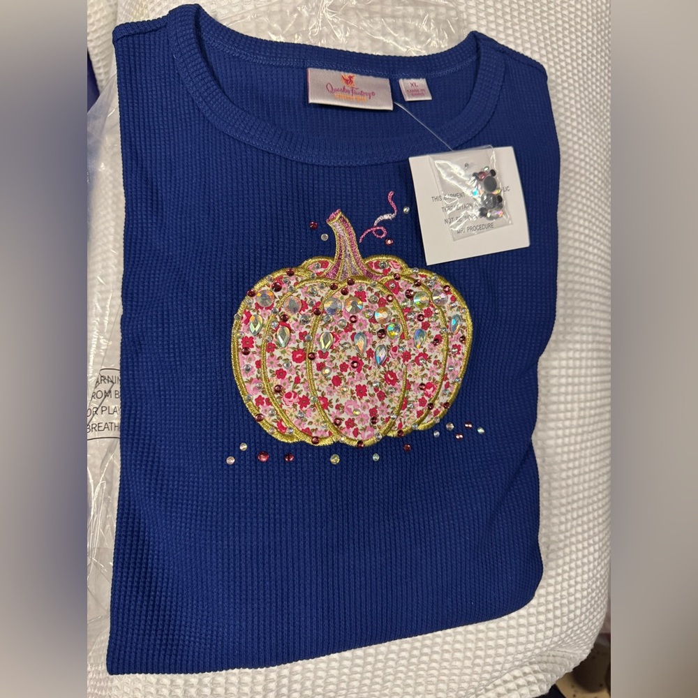 Quacker Factory Kids Blue Floral Pumpkin Sweater